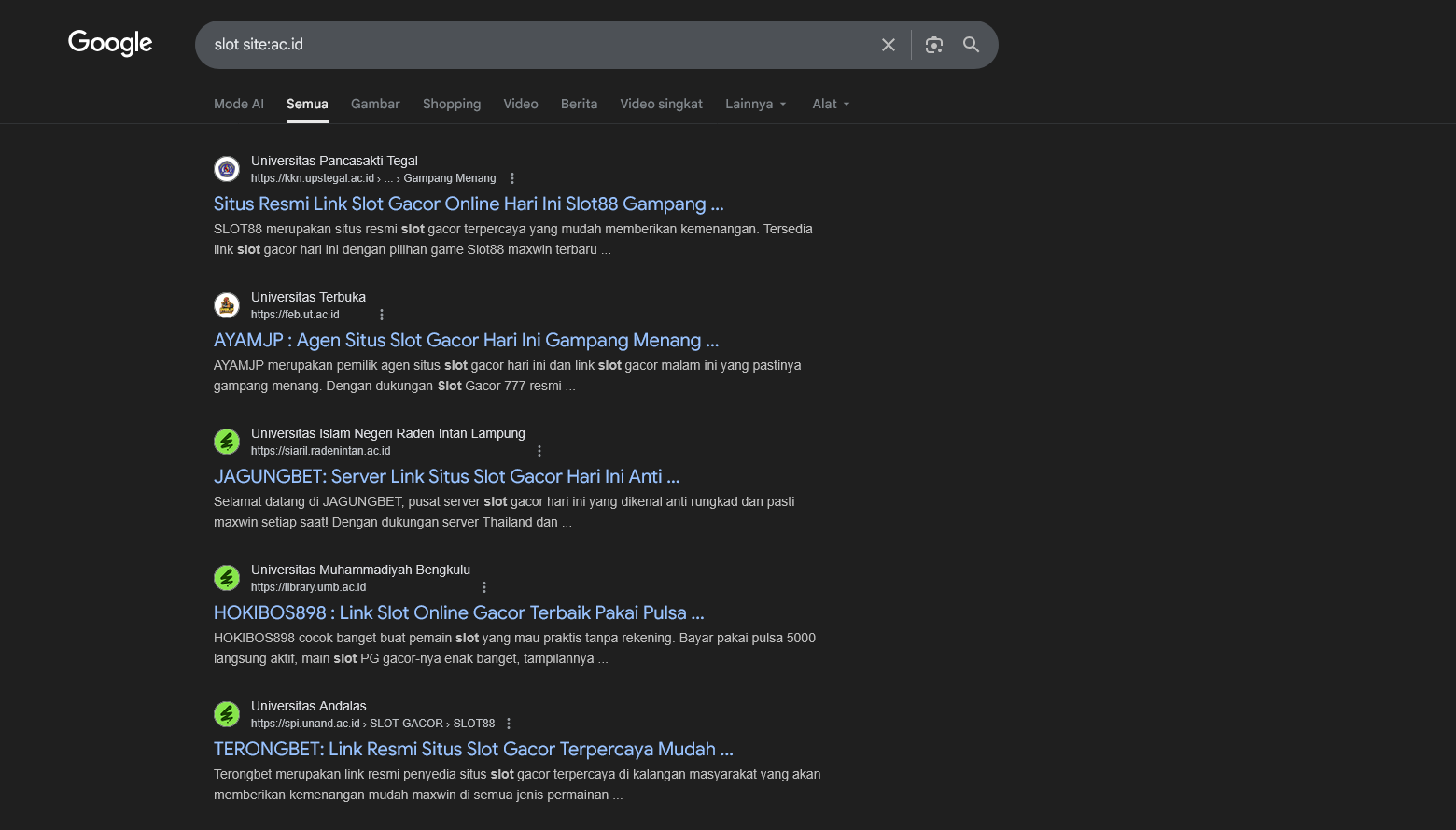 Hacker menyisipkan halaman spam tersembunyi di website yang rentan.