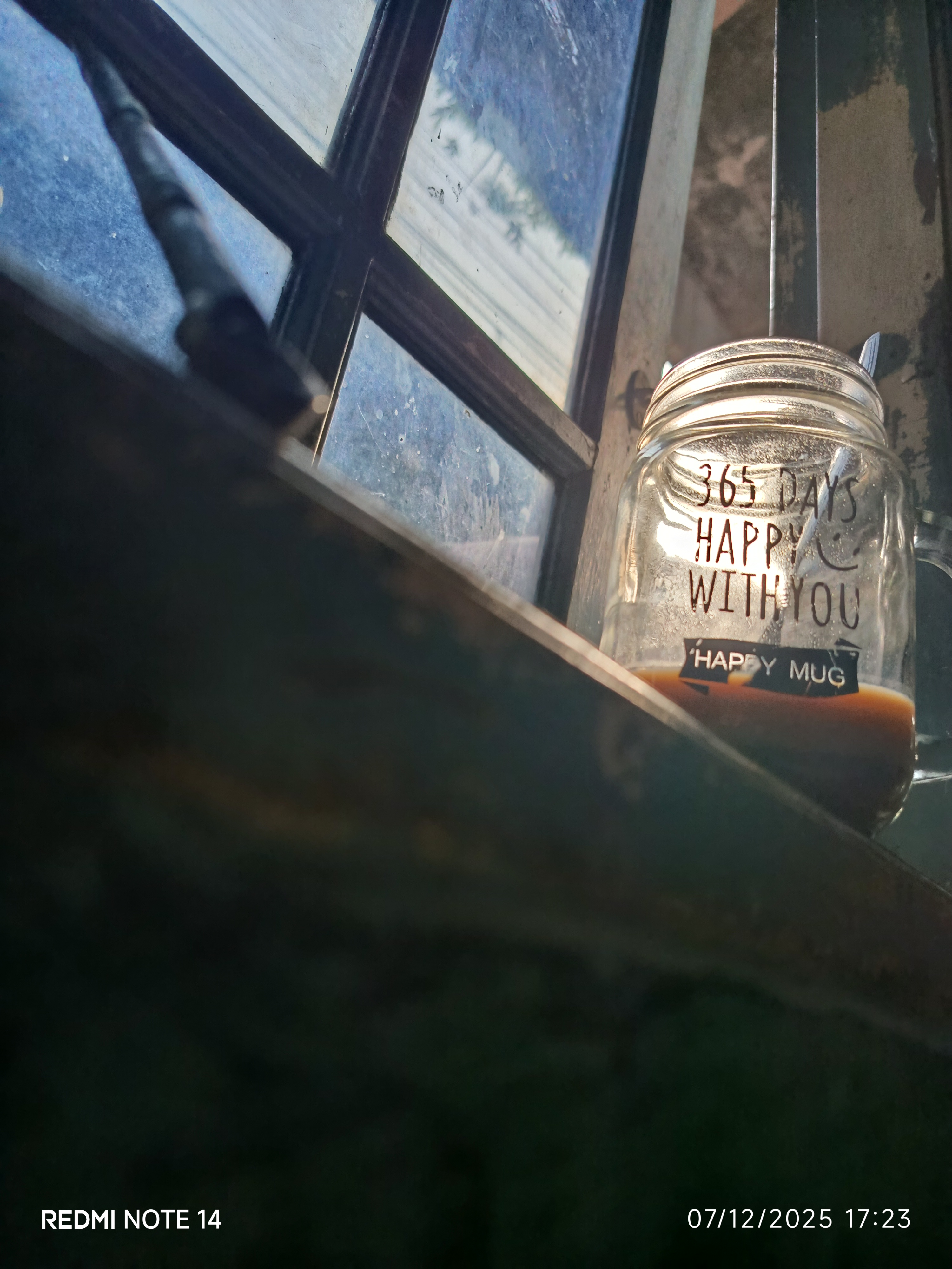 A glass near a home window